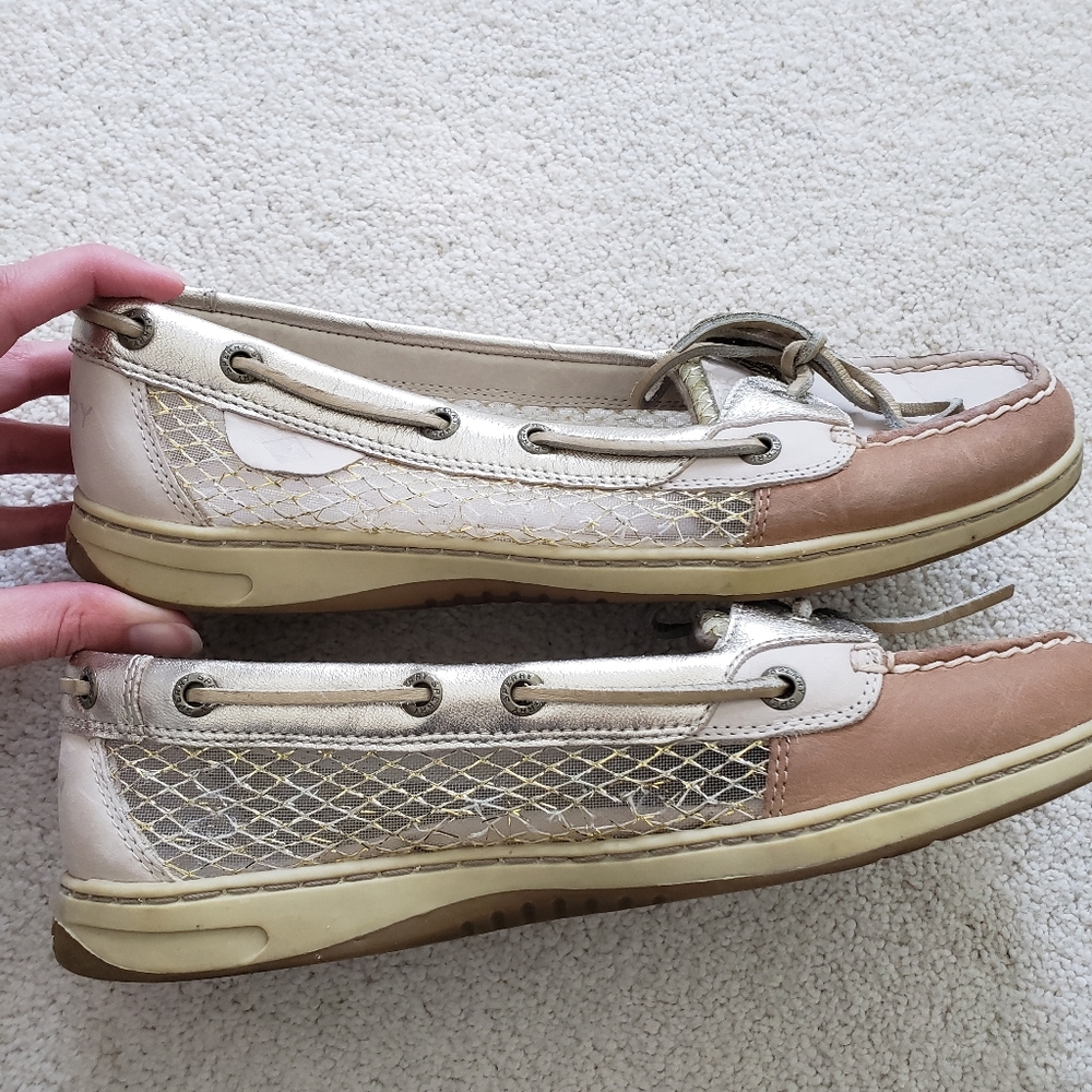 Sperry Angelfish Gold Metallic Mesh Boat Shoes sz9